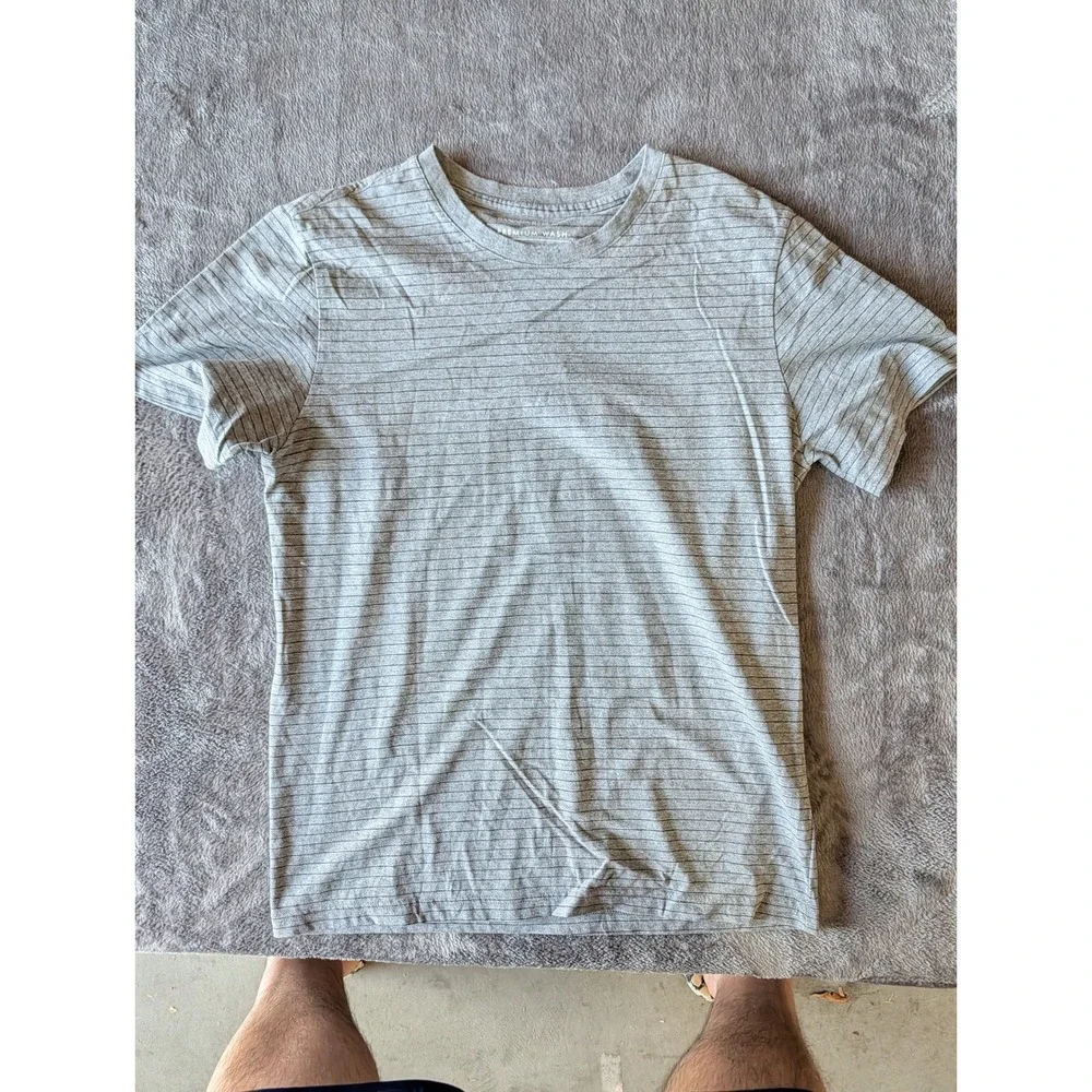 Banana Republic Mens Premium Wash Striped T-Shirt Gray Short Sleeve Crewneck M